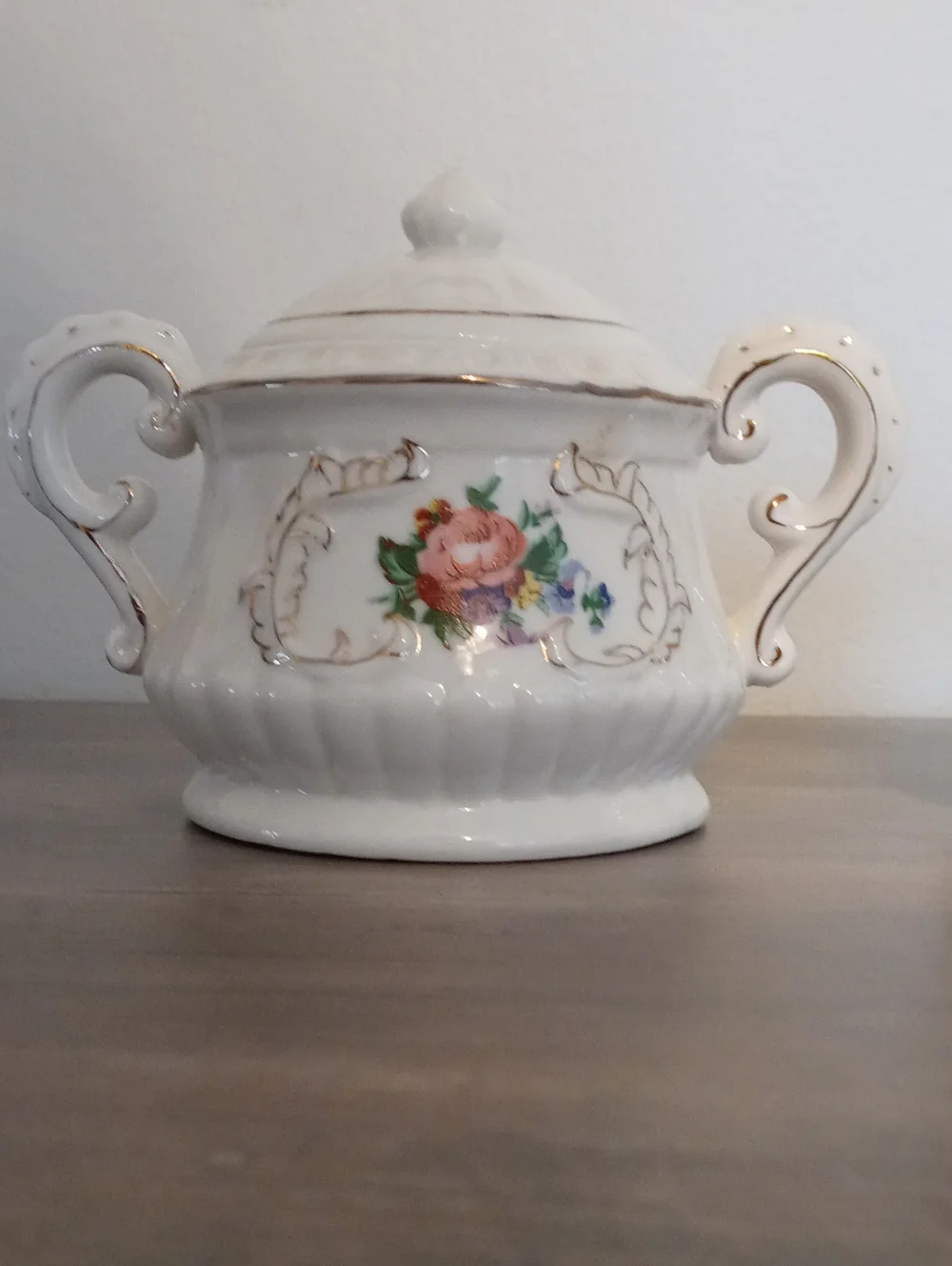 White Floral Porcelain Tea Set - Creamer, Sugar Bowl, Teapot